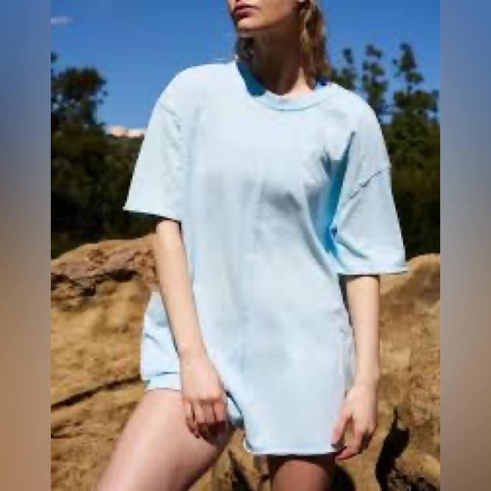 NWT FREE PEOPLE HOT SHOT ROMPER LT BLUE- LARGE